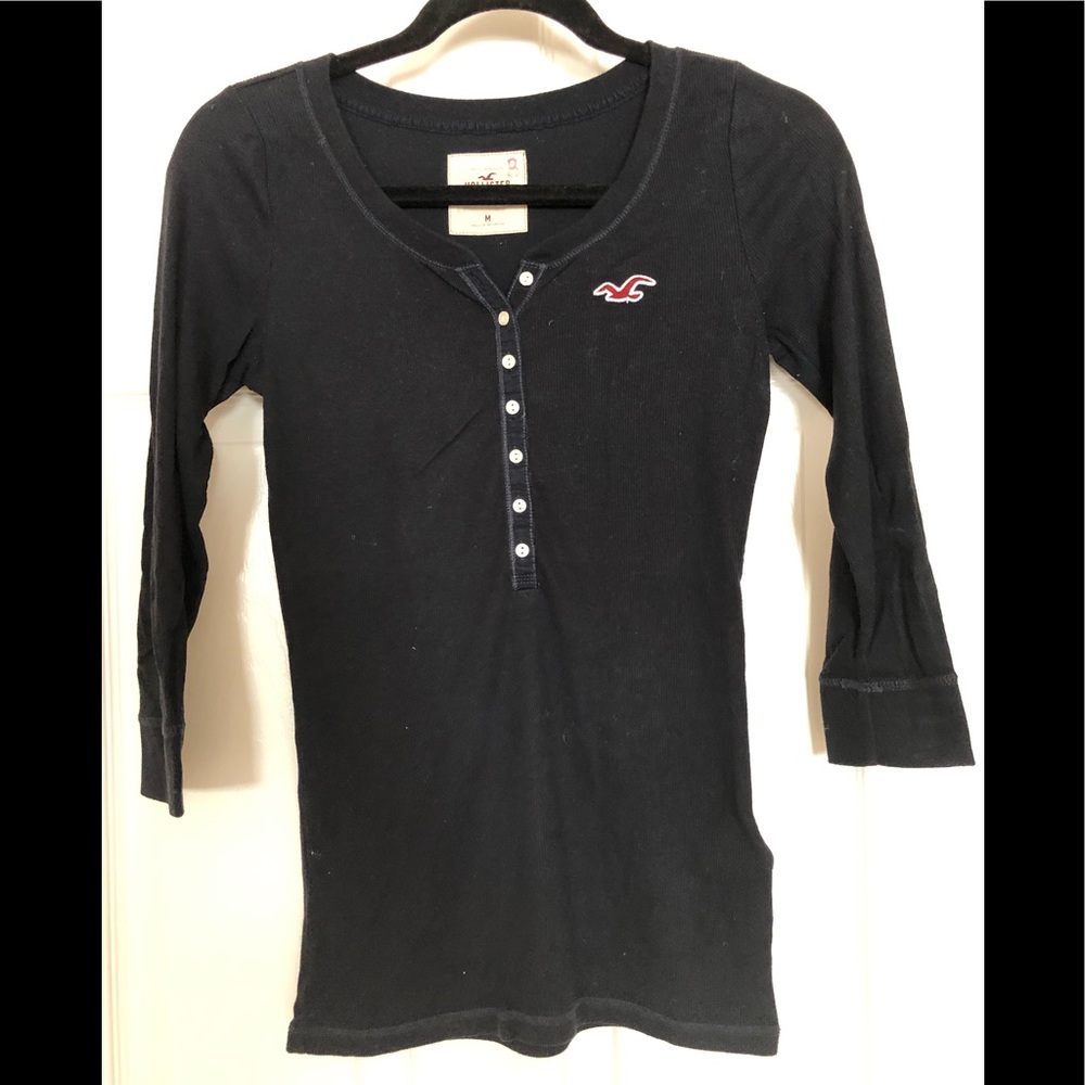 Hollister navy blue soft ribbed henley tee size M